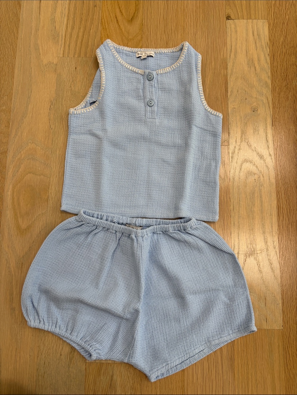 Kids Light Blue Waffle-Knit Pajama Set - Sleeveless Tank & Shorts